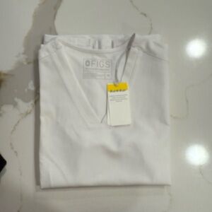 FIGS White V-Neck Scrub Top, XS